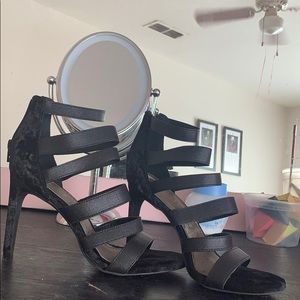 Black velvet material heels